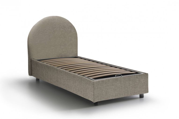 Letto singolo Beatrice, Letto contenitore con rivestimento in tessuto, 100% Made in Italy, Apertura frontale, adatto per materasso Cm 80x190, Tortora