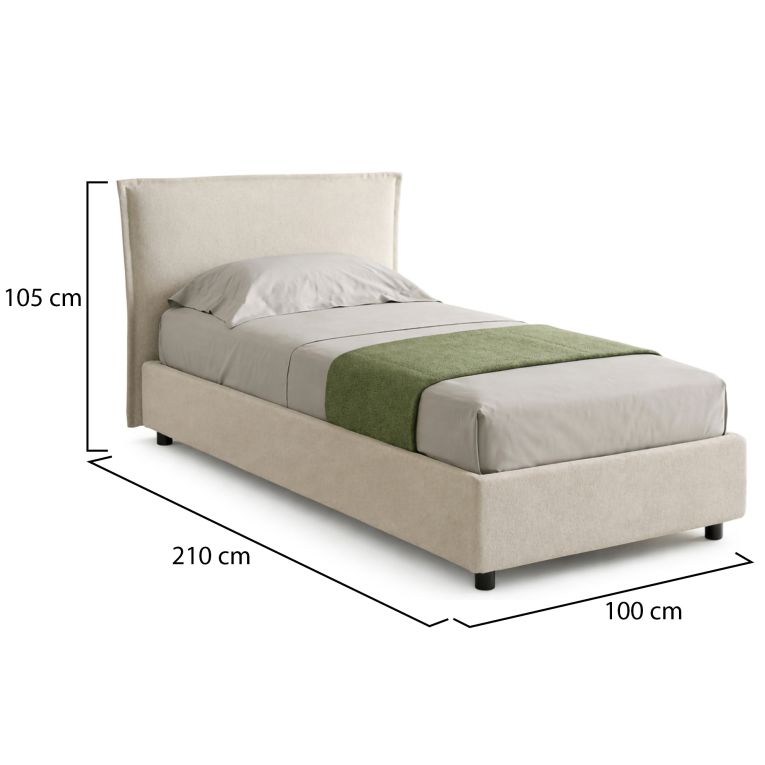 Letto Singolo Beige Materasso Incluso Sfoderabile, Contenitore Made in Italy - Brozolo