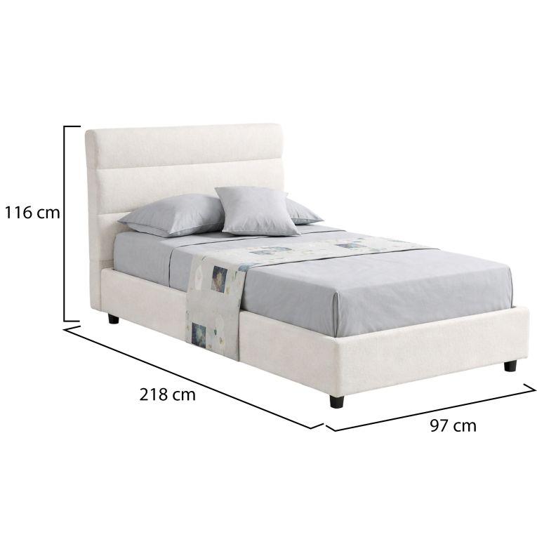 Letto Singolo Beige Sfoderabile Contenitore, Dimensione Materasso 80x190 cm Made in Italy - Brez