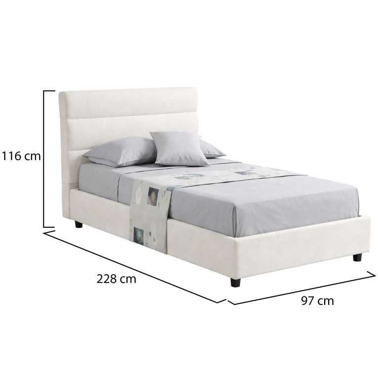 Letto Singolo Beige Sfoderabile Contenitore, Dimensione Materasso 80x200 cm Made in Italy - Brenta