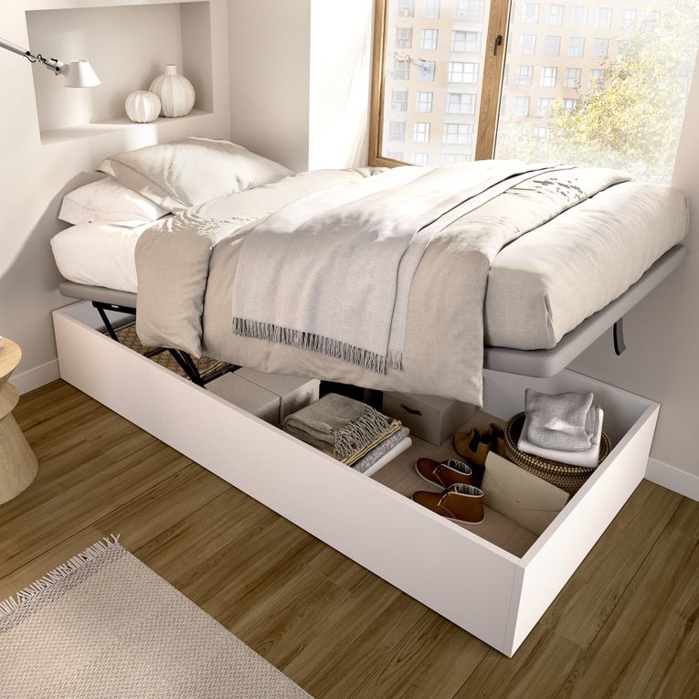 Letto Singolo Bianco Contenitore Dimensione Materasso 90x190 cm - Alamosa
