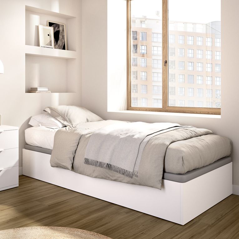 Letto Singolo Bianco Contenitore Dimensione Materasso 90x190 cm - Alamosa
