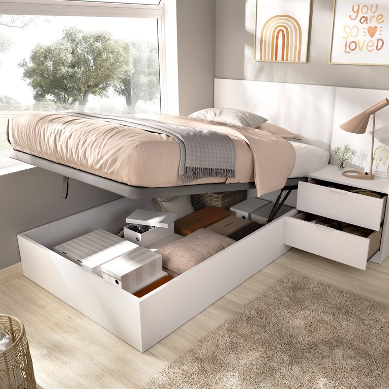 Letto Singolo Bianco Contenitore Dimensione Materasso 90x190 cm, - Lufkin