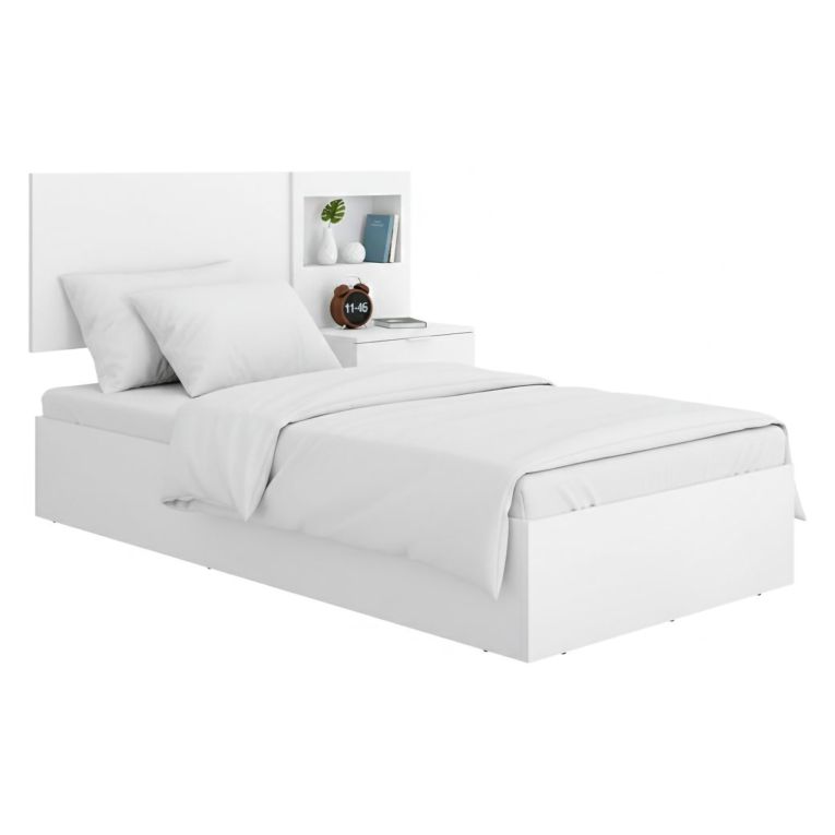 Letto Singolo Bianco Contenitore Dimensione Materasso 90x190 cm, - Lufkin