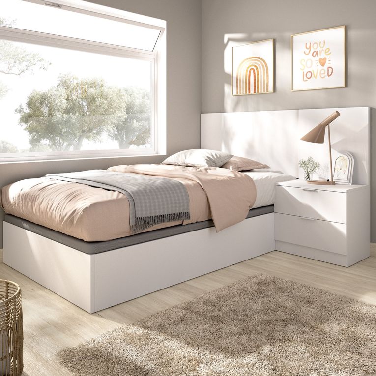 Letto Singolo Bianco Contenitore Dimensione Materasso 90x190 cm, - Lufkin