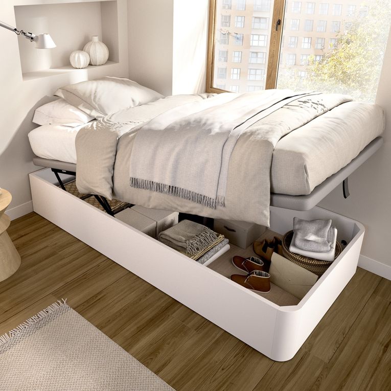 Letto Singolo Bianco Contenitore Dimensione Materasso 90x190 cm, Stuttura con Angoli Arrotondati - Arcata