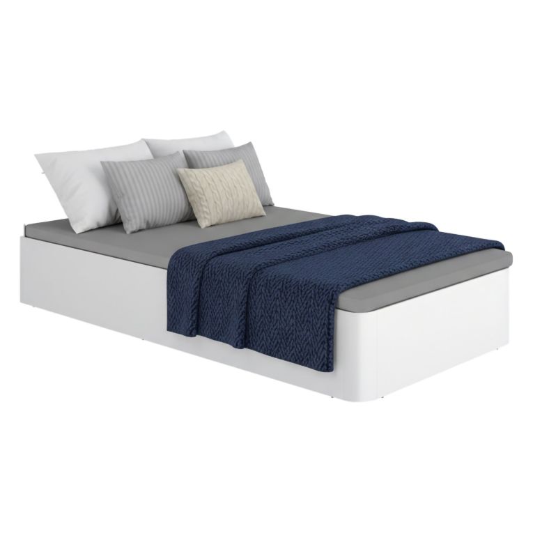 Letto Singolo Bianco Contenitore Dimensione Materasso 90x190 cm, Stuttura con Angoli Arrotondati - Arcata