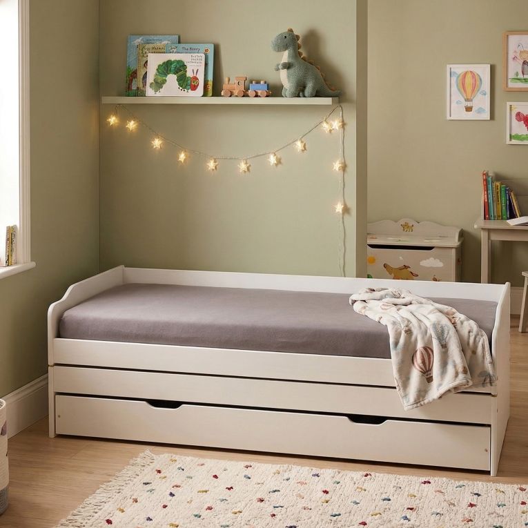 Letto Singolo Bianco Contenitore Singolo, - Sibari
