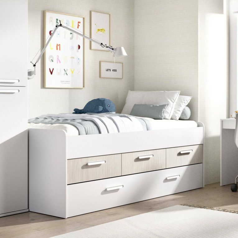 Letto singolo bianco e rovere 95x194cm - Aftro