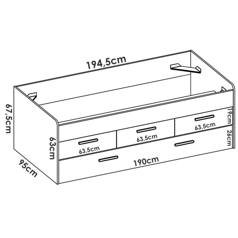 Letto singolo bianco e rovere 95x194cm - Aftro