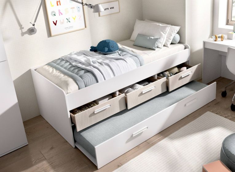 Letto singolo bianco e rovere 95x194cm - Aftro