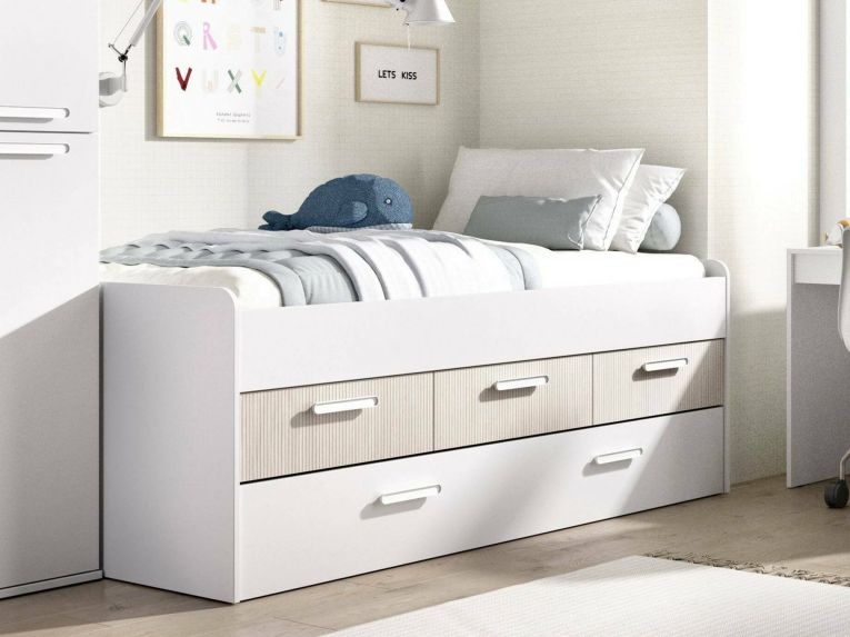 Letto singolo bianco e rovere 95x194cm - Aftro