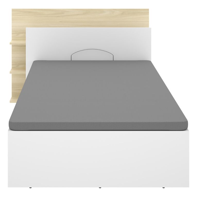 Letto Singolo Bianco Marrone Rovere Contenitore Dimensione Materasso 90x190 cm, Testiera con Libreria Inclusa