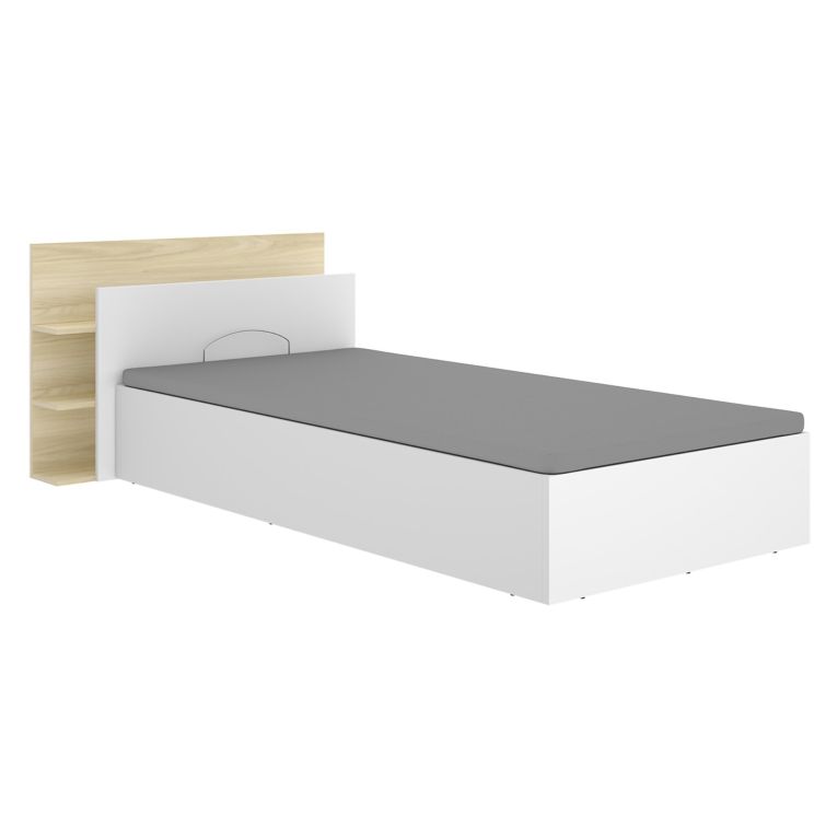Letto Singolo Bianco Marrone Rovere Contenitore Dimensione Materasso 90x190 cm, Testiera con Libreria Inclusa