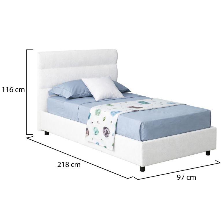 Letto Singolo Bianco Materasso Incluso Sfoderabile, Contenitore Made in Italy - Brendola