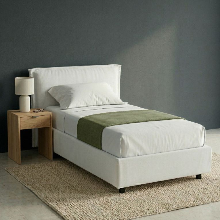 Letto Singolo Bianco Materasso Incluso Sfoderabile, Contenitore Made in Italy - Brozolo
