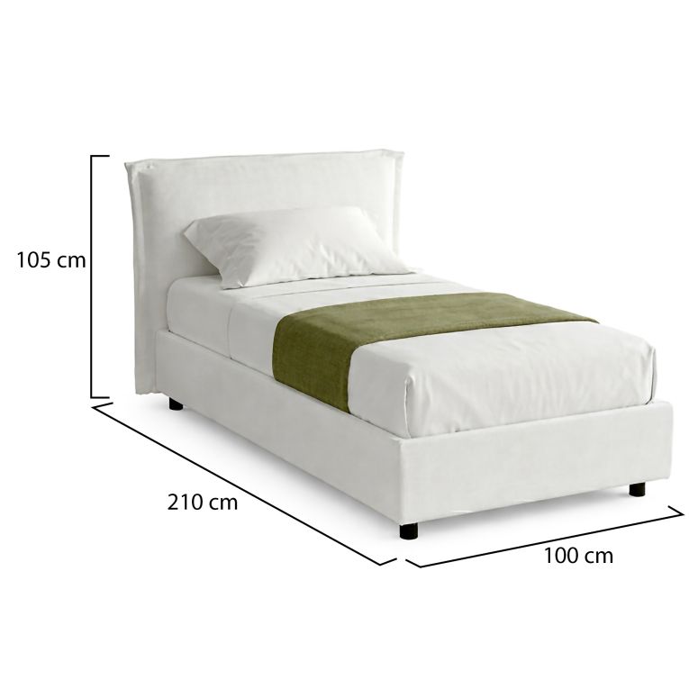 Letto Singolo Bianco Materasso Incluso Sfoderabile, Contenitore Made in Italy - Brozolo