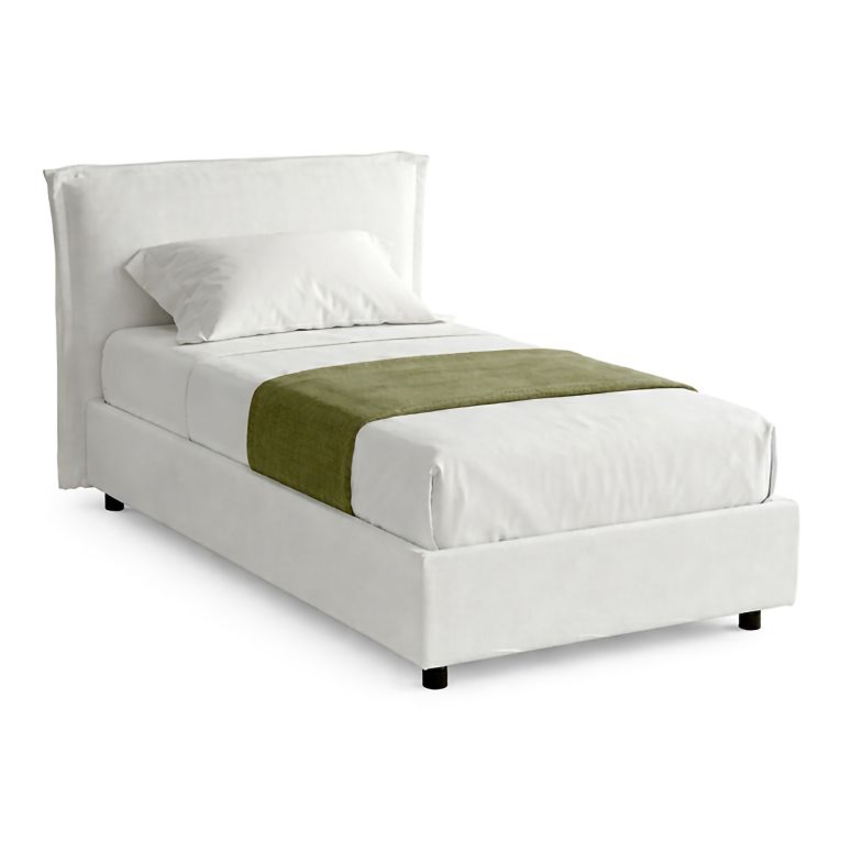 Letto Singolo Bianco Sfoderabile Contenitore, Dimensione Materasso 80x200 cm Made in Italy - Bruino