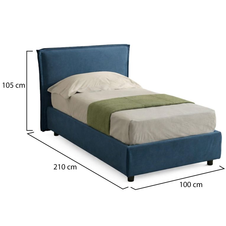 Letto Singolo blu Materasso Incluso Sfoderabile, Contenitore Made in Italy - Brozolo