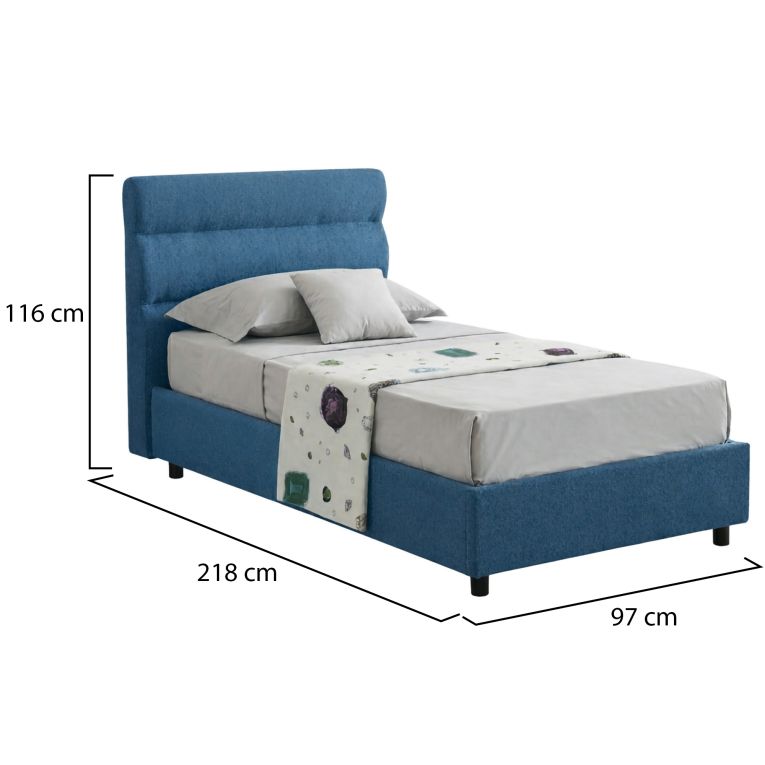 Letto Singolo blu Sfoderabile Contenitore, Dimensione Materasso 80x190 cm Made in Italy - Brez