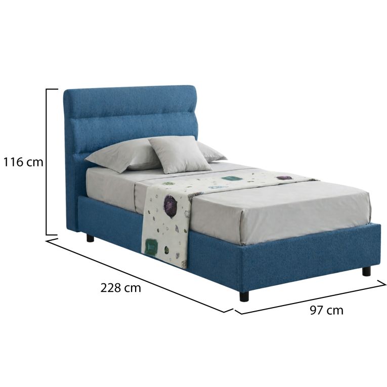 Letto Singolo blu Sfoderabile Contenitore, Dimensione Materasso 80x200 cm Made in Italy - Brenta
