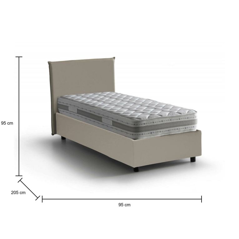Letto singolo Brigitta, Letto contenitore con rivestimento in ecopelle, 100% Made in Italy, Apertura frontale, con materasso Cm 80x190 incluso, Tortora
