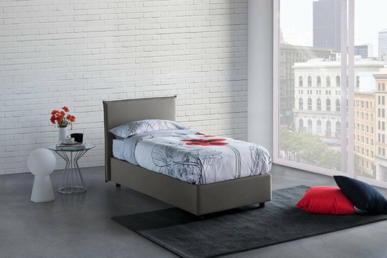Letto singolo Bruna, Letto contenitore con rivestimento in tessuto, 100% Made in Italy, Apertura frontale, adatto per materasso Cm 80x190, Grigio