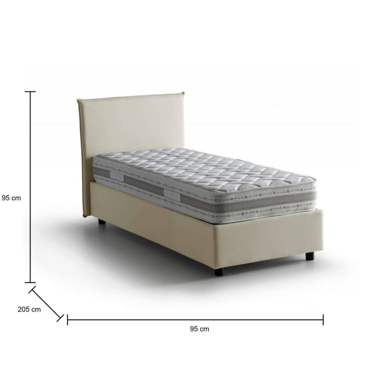 Letto singolo Brunella, Letto contenitore con rivestimento in tessuto, 100% Made in Italy, Apertura frontale, con materasso Cm 80x190 incluso, Beige