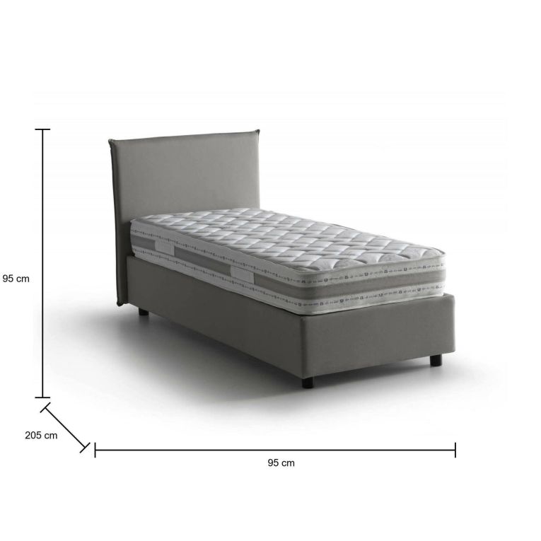 Letto singolo Brunella, Letto contenitore con rivestimento in tessuto, 100% Made in Italy, Apertura frontale, con materasso Cm 80x190 incluso, Grigio