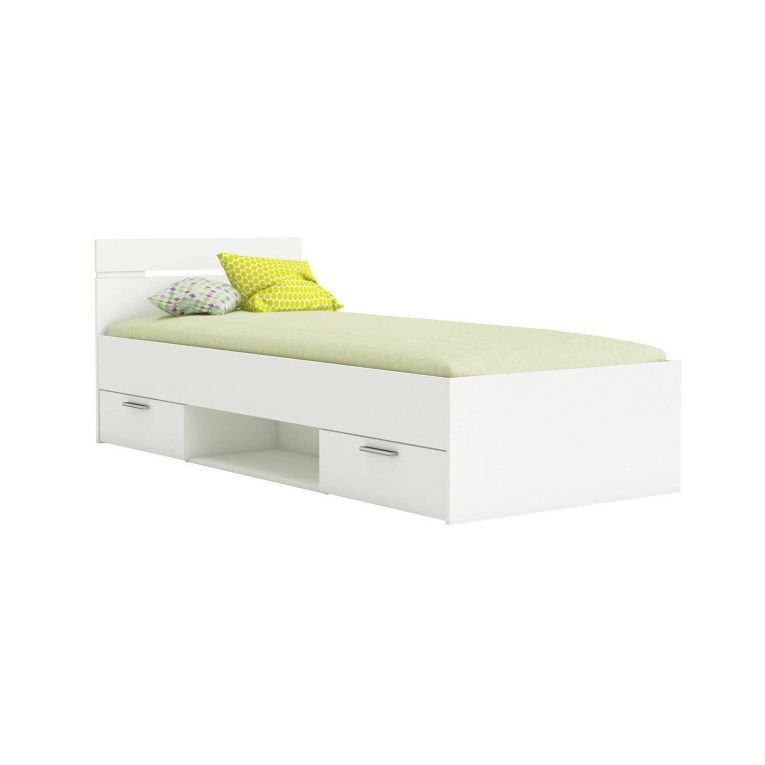 Letto singolo Buech, Sommier per camera da letto, Giroletto per stanza, Struttura porta materasso, 200x90 h74 cm, Bianco opaco