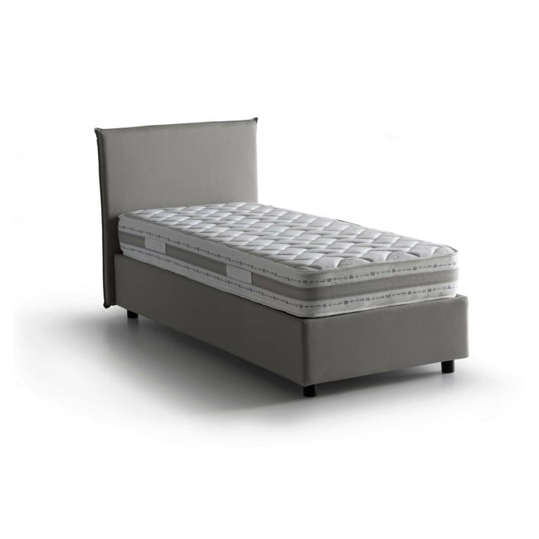 Letto singolo Carola, Letto contenitore con rivestimento in tessuto, 100% Made in Italy, Apertura laterale, con materasso Cm 80x190 incluso, Grigio