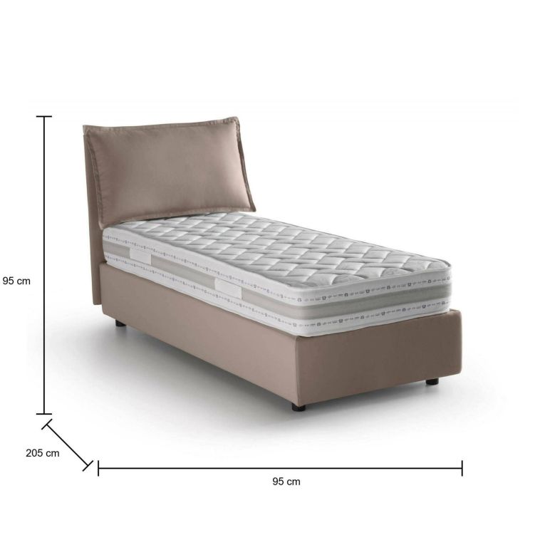 Letto singolo Carolina, Letto contenitore con rivestimento in tessuto, 100% Made in Italy, Apertura frontale, con materasso Cm 80x190 incluso, Tortora