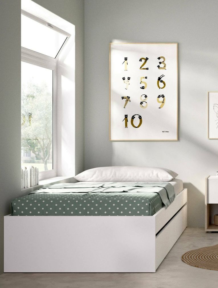 Letto singolo Casarole, Sommier per camera da letto, Giroletto per stanza, Struttura porta materasso, 96x195 h40 cm, Bianco