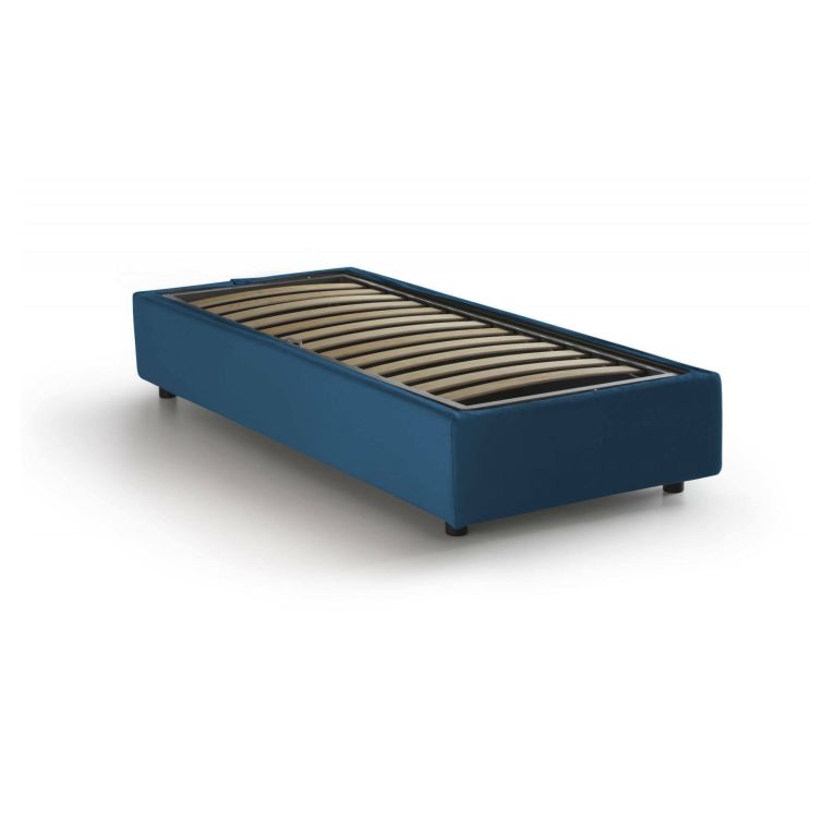 Letto singolo Caterina, Letto contenitore con rivestimento in tessuto, 100% Made in Italy, Apertura frontale, adatto per materasso Cm 80x200, Blu