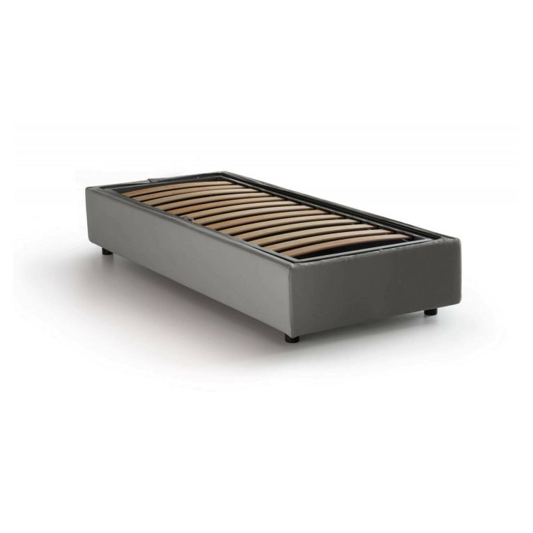 Letto singolo Caterina, Letto contenitore con rivestimento in tessuto, 100% Made in Italy, Apertura frontale, adatto per materasso Cm 80x200, Grigio