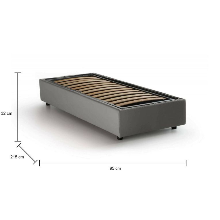 Letto singolo Caterina, Letto contenitore con rivestimento in tessuto, 100% Made in Italy, Apertura frontale, adatto per materasso Cm 80x200, Grigio