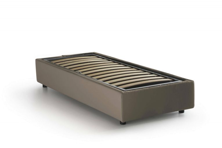 Letto singolo Caterina, Letto contenitore con rivestimento in tessuto, 100% Made in Italy, Apertura frontale, adatto per materasso Cm 80x200, Tortora
