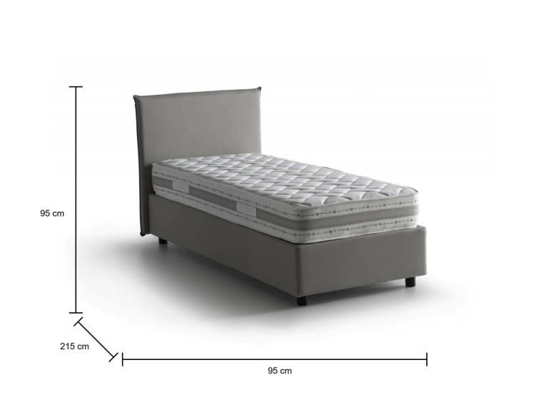 Letto singolo Catia, Letto contenitore con rivestimento in tessuto, 100% Made in Italy, Apertura frontale, con materasso Cm 80x200 incluso, Grigio