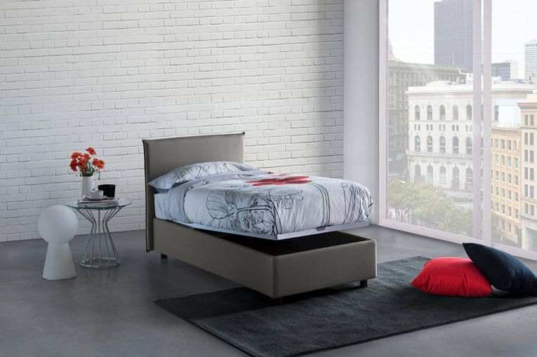 Letto singolo Catia, Letto contenitore con rivestimento in tessuto, 100% Made in Italy, Apertura frontale, con materasso Cm 80x200 incluso, Grigio