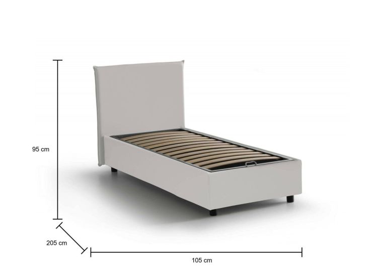 Letto singolo Celestina, Letto contenitore con rivestimento in ecopelle, 100% Made in Italy, Apertura frontale, adatto per materasso Cm 90x190, Bianco