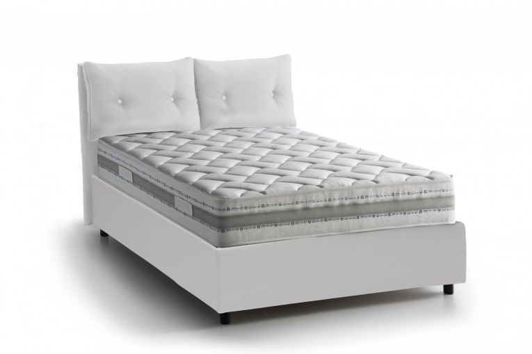 Letto singolo Chantal, Letto contenitore con rivestimento in ecopelle, 100% Made in Italy, Apertura frontale, con materasso Cm 80x190 incluso, Bianco