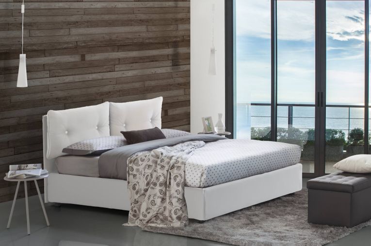 Letto singolo Chantal, Letto contenitore con rivestimento in ecopelle, 100% Made in Italy, Apertura frontale, con materasso Cm 80x190 incluso, Bianco