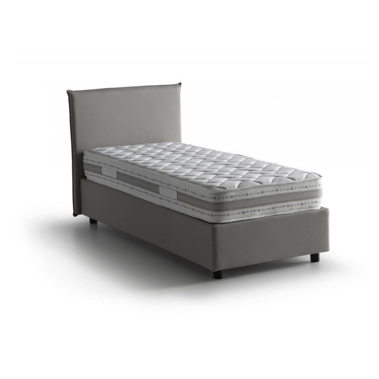 Letto singolo Chiaraluna, Letto contenitore con rivestimento in tessuto, 100% Made in Italy, Apertura frontale, con materasso Cm 90x190 incluso, Grigio