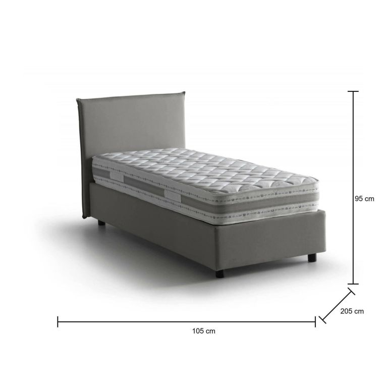 Letto singolo Chiaraluna, Letto contenitore con rivestimento in tessuto, 100% Made in Italy, Apertura frontale, con materasso Cm 90x190 incluso, Grigio