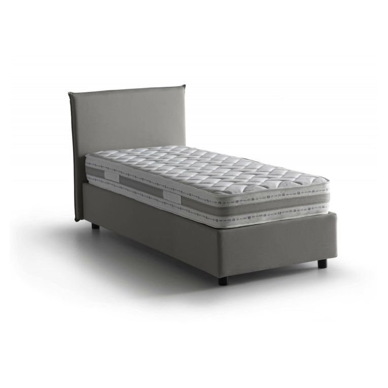 Letto singolo Claire, Letto contenitore con rivestimento in tessuto, 100% Made in Italy, Apertura frontale, con materasso Cm 90x200 incluso, Grigio