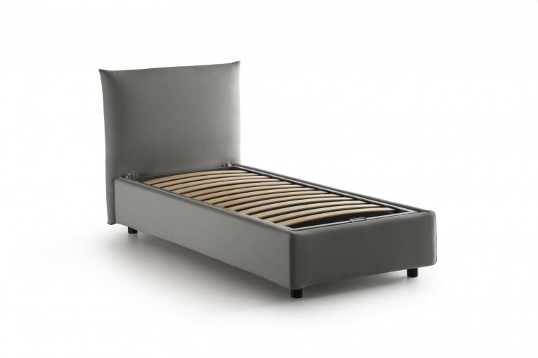 Letto singolo Clarissa, Letto contenitore con rivestimento in tessuto, 100% Made in Italy, Apertura frontale, adatto per materasso Cm 80x190, Grigio