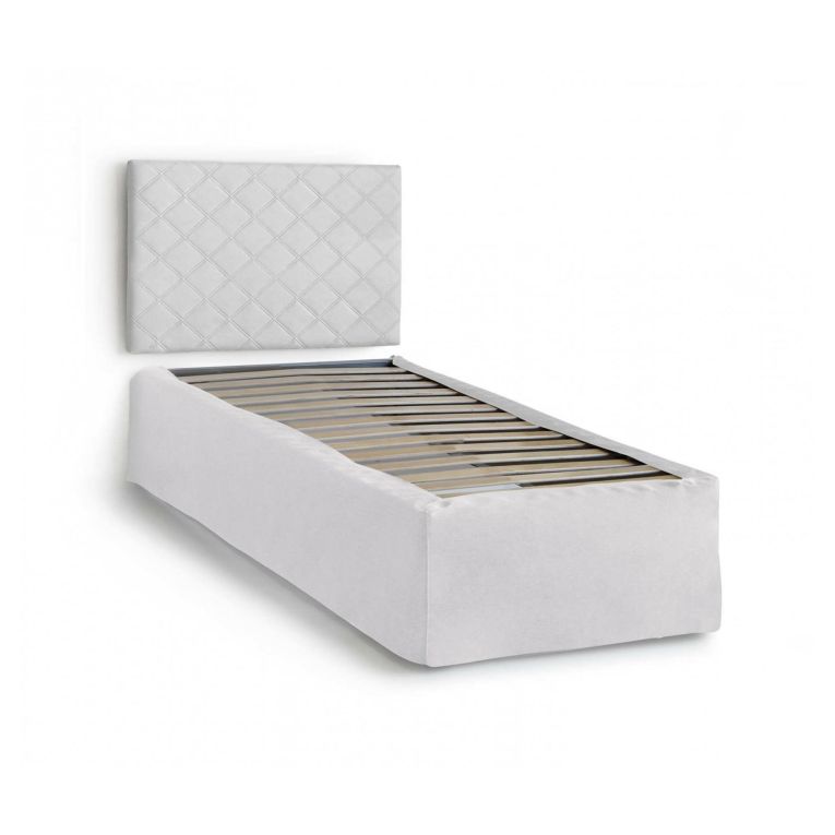 Letto singolo Cleofe, Set testata in ecopelle con rete ortopedica e mantovana, 100% Made in Italy, adatta a letto Singolo, per materasso da Cm 80x190, Bianco