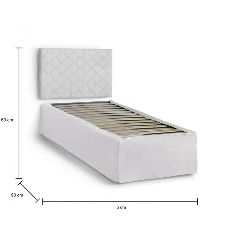 Letto singolo Cleofe, Set testata in ecopelle con rete ortopedica e mantovana, 100% Made in Italy, adatta a letto Singolo, per materasso da Cm 80x190, Bianco