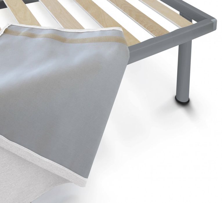 Letto singolo Cleofe, Set testata in ecopelle con rete ortopedica e mantovana, 100% Made in Italy, adatta a letto Singolo, per materasso da Cm 80x190, Bianco