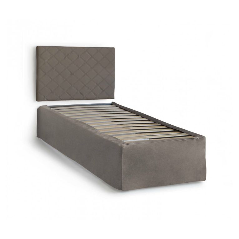 Letto singolo Cleofe, Set testata in ecopelle con rete ortopedica e mantovana, 100% Made in Italy, adatta a letto Singolo, per materasso da Cm 80x190, Tortora